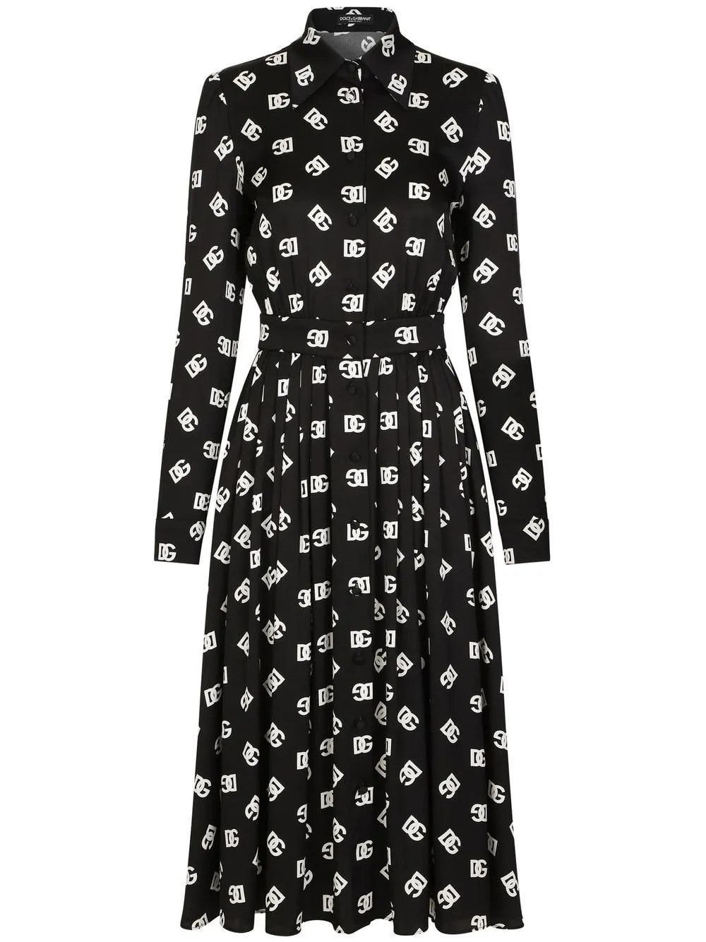 Dolce Gabbana Logo Print Belted Midi Dress — White/ Red — Size S — Front View