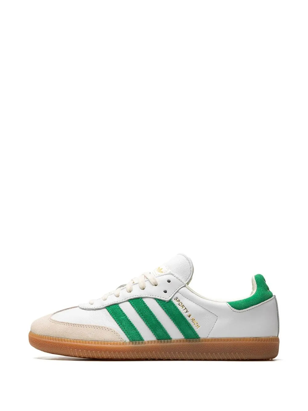 adidas X Sporty & Rich Samba Low-Top Sneakers — White/Green — Size US M 9 - US W 10.5 — Lifestyle View