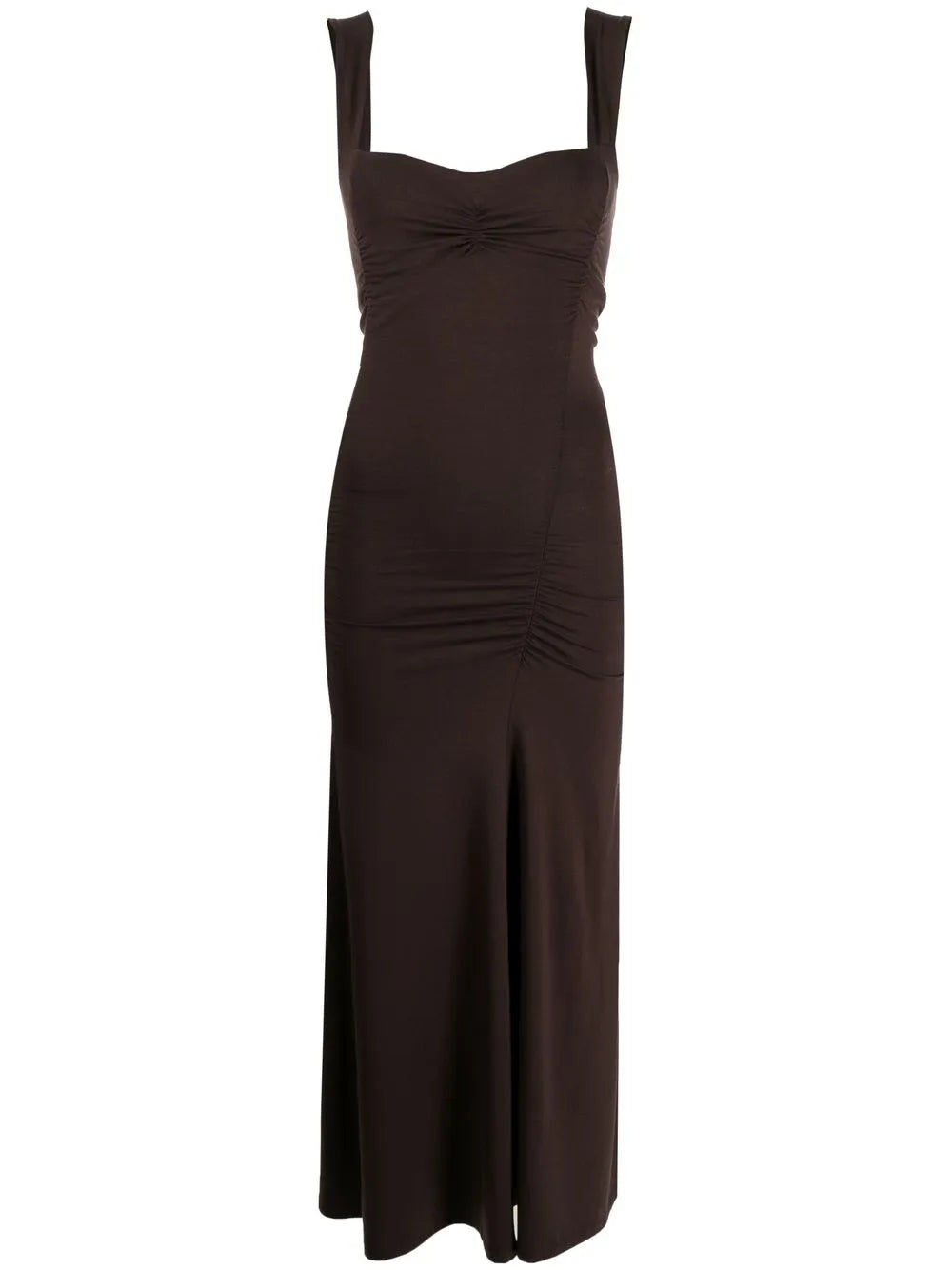 Reformation Suvi Ruched Midi Dress — Brown — Size XS — Front View