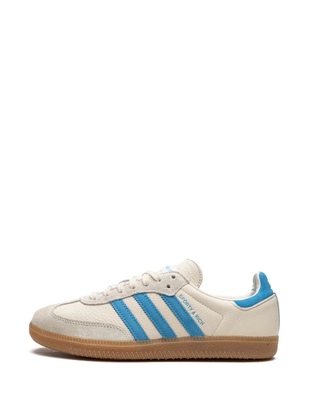 adidas X Sporty And Rich Samba Cream Blue Sneakers — Cream White/Light Blue — Size US M 9 - US W 10.5 — Detail View