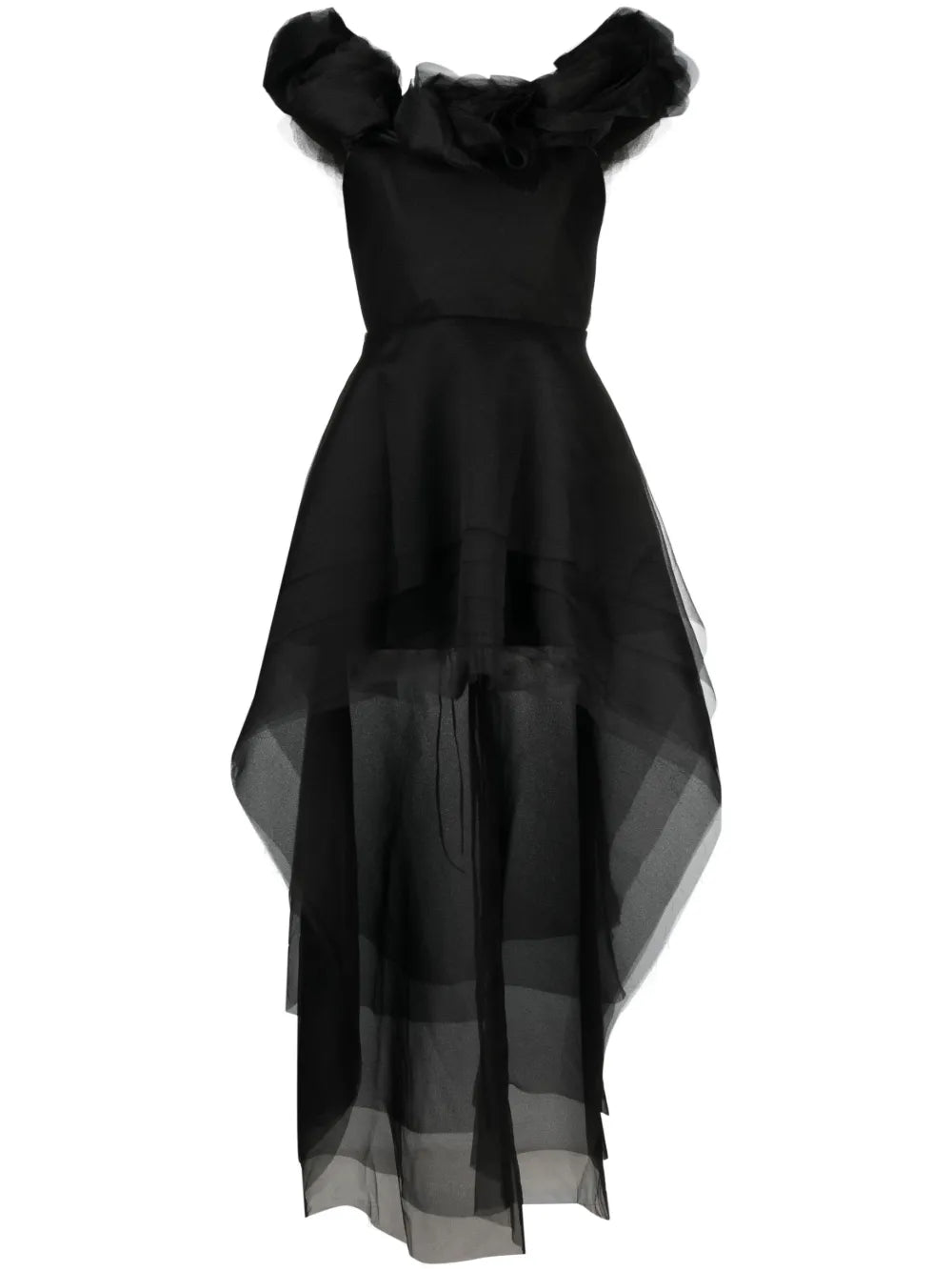 Ana Radu Floral Applique Organza Layered Dress — Black/ Red — Size XS — Front View