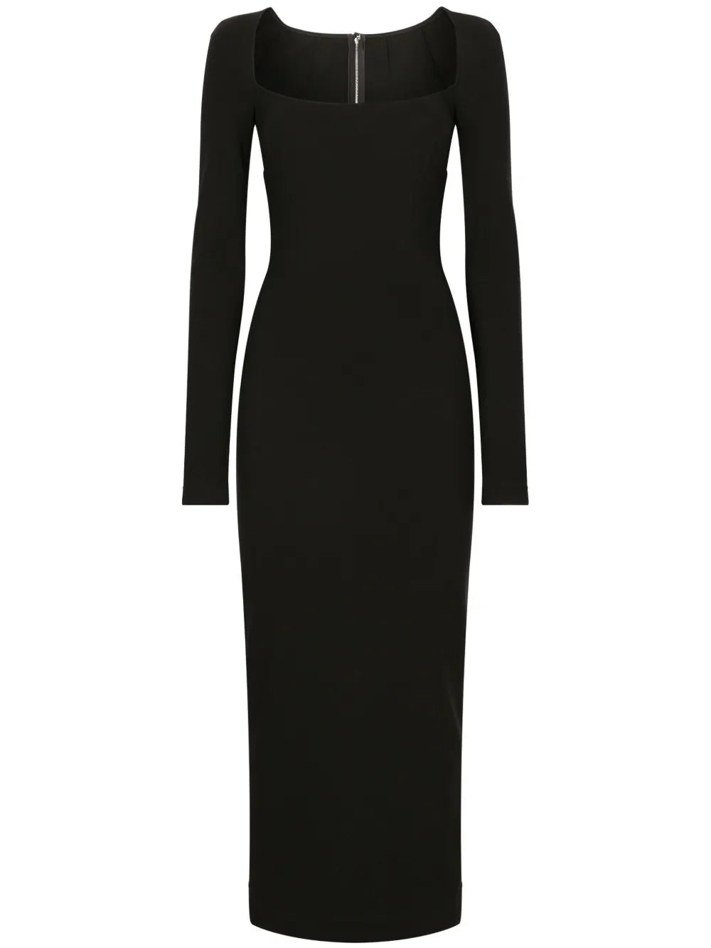 Dolce Gabbana Long Sleeve Square Neck Midi Dress — Black — Size XS — Front View