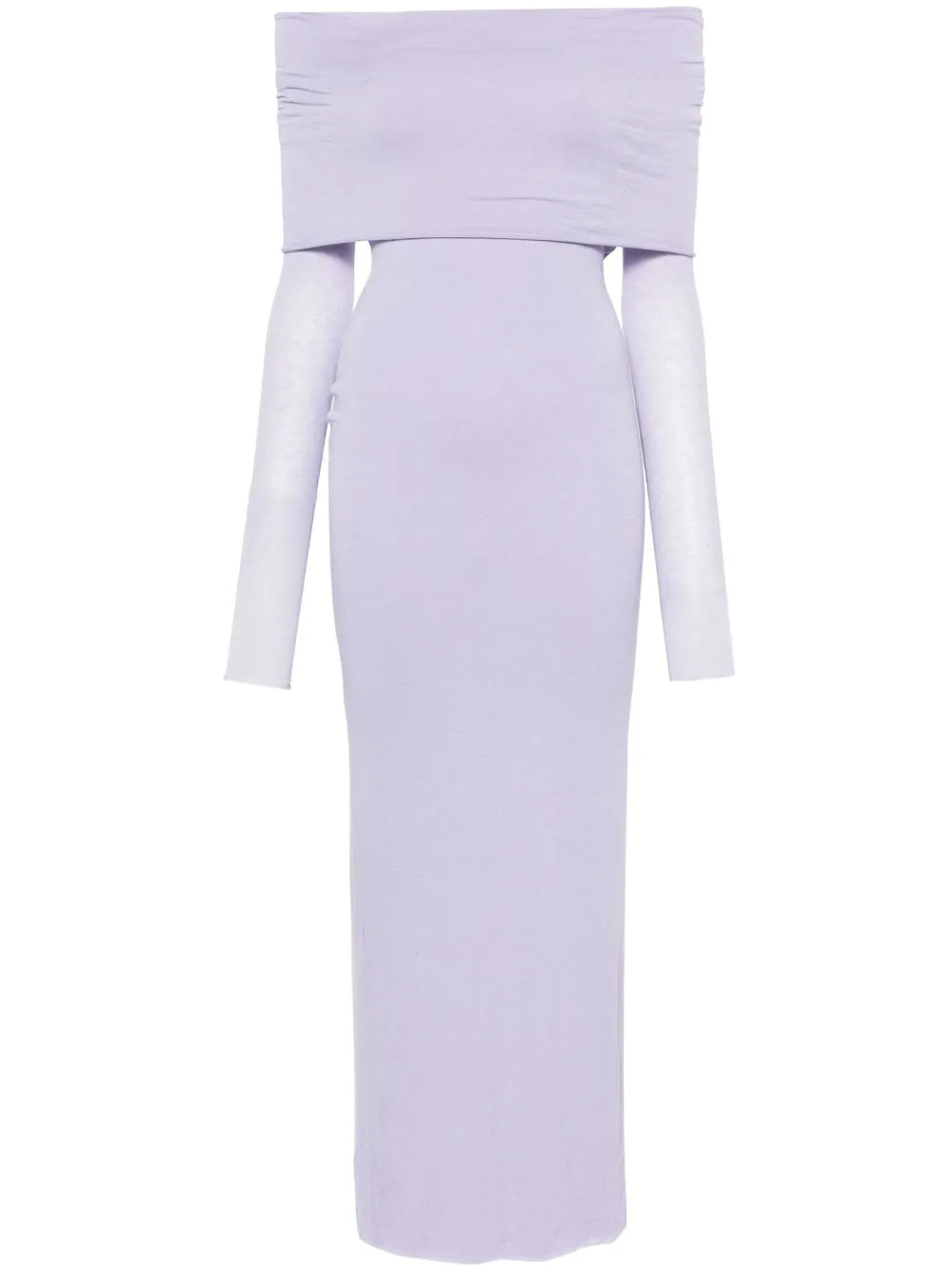 Manuri Off Shoulder Fine Knit Dress — Purple — Size S — Front View