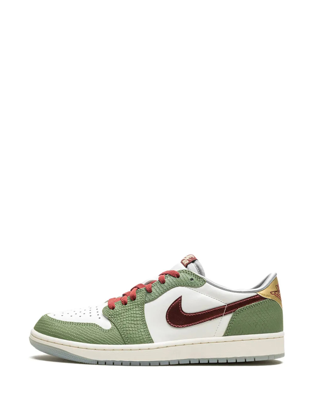 Air Jordan 1 Low Se Year Of The Dragon Sneakers — White/Light Olive Green/Red — Size US M 10.5 - US W 12 — Detail View