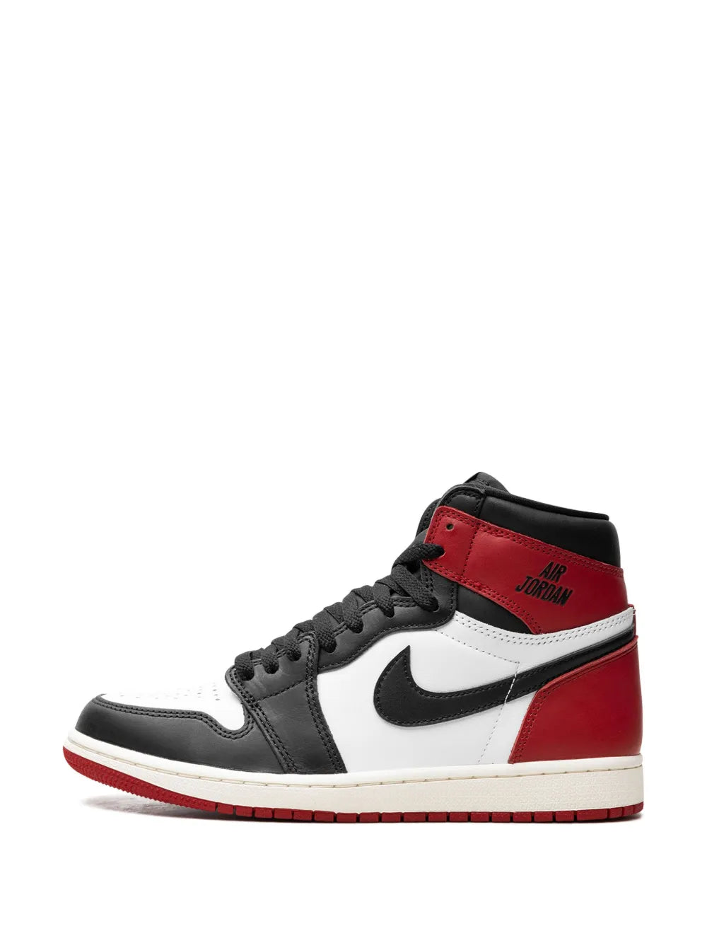 Air Jordan 1 High Og Black Toe Reimagined Sneakers — Black/Red/White — Size US M 6.5 - US W 8 — Detail View