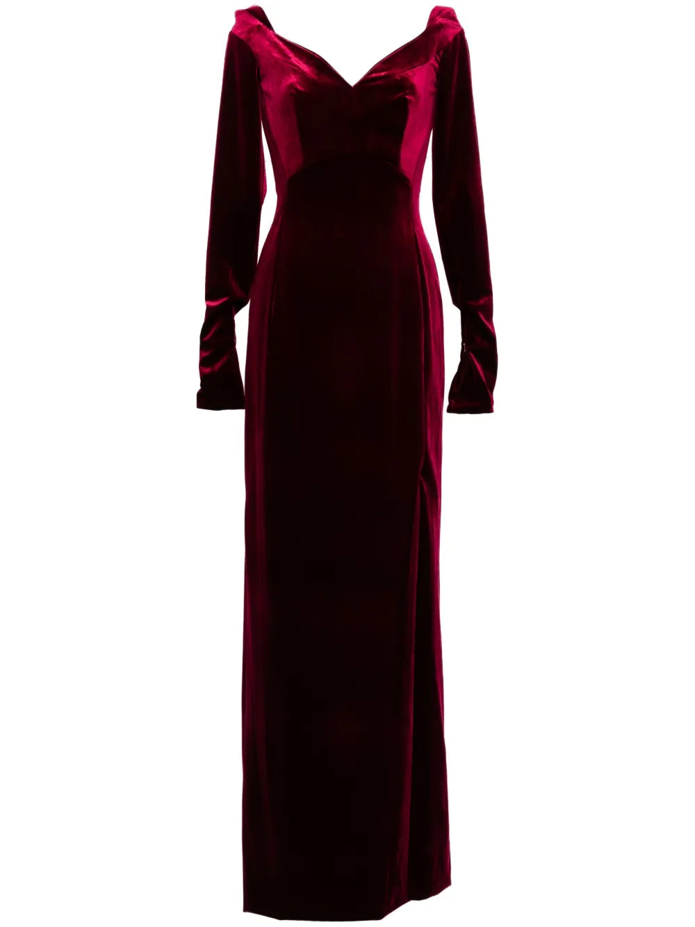 Saiid Kobeisy Velvet Long Fitted Dress — Red — Size S — Front View