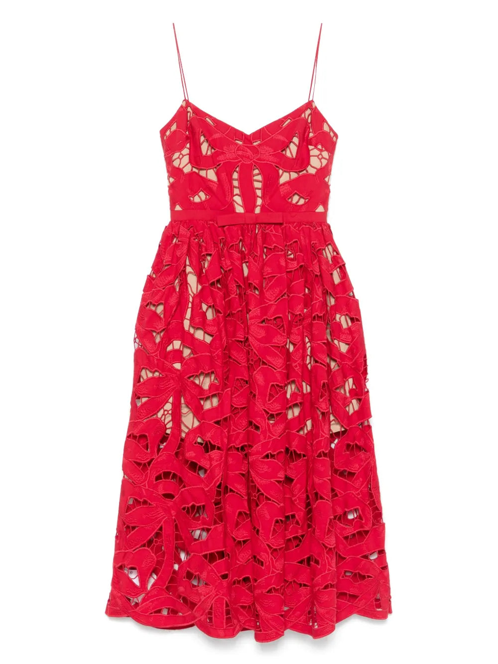 Self Portrait Embroidered Midi Dress — Red — Size S — Front View