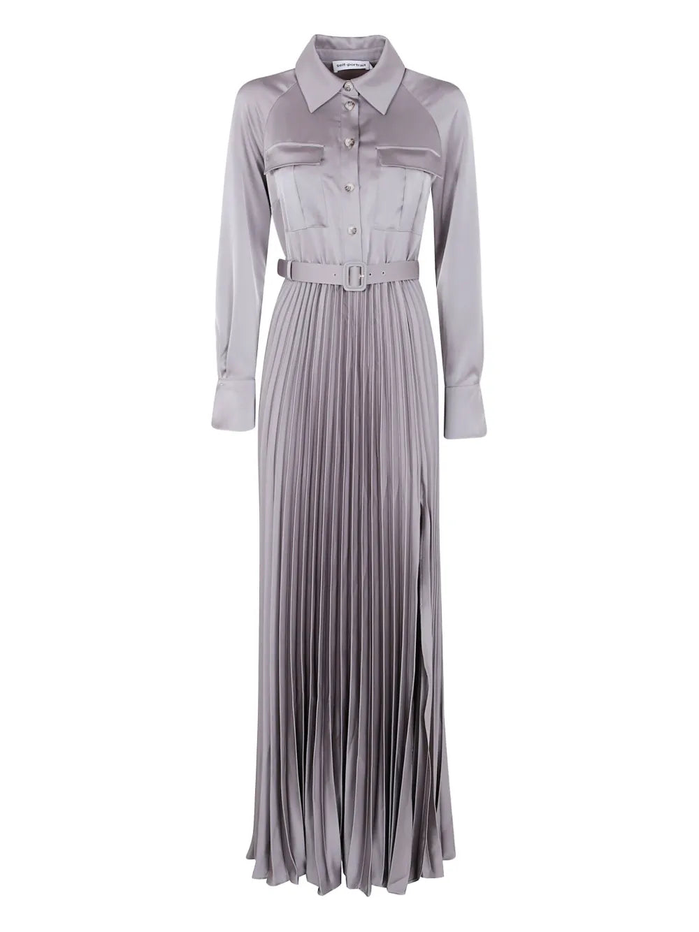 Self Portrait Pleated Shirt Dress — Grey — Size XS — Front View