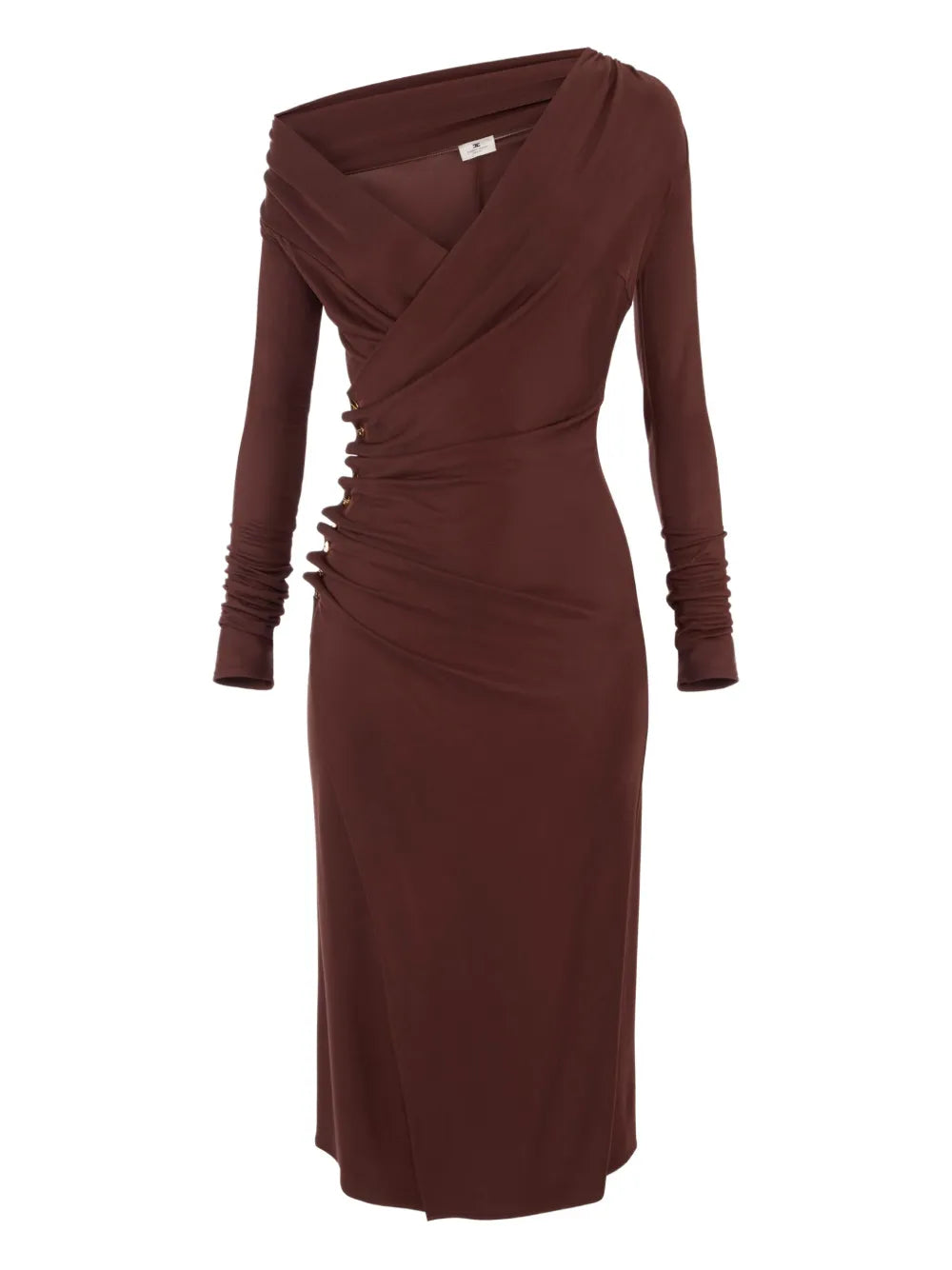 Elisabetta Franchi Draped Midi Dress — Brown — Size XS — Front View