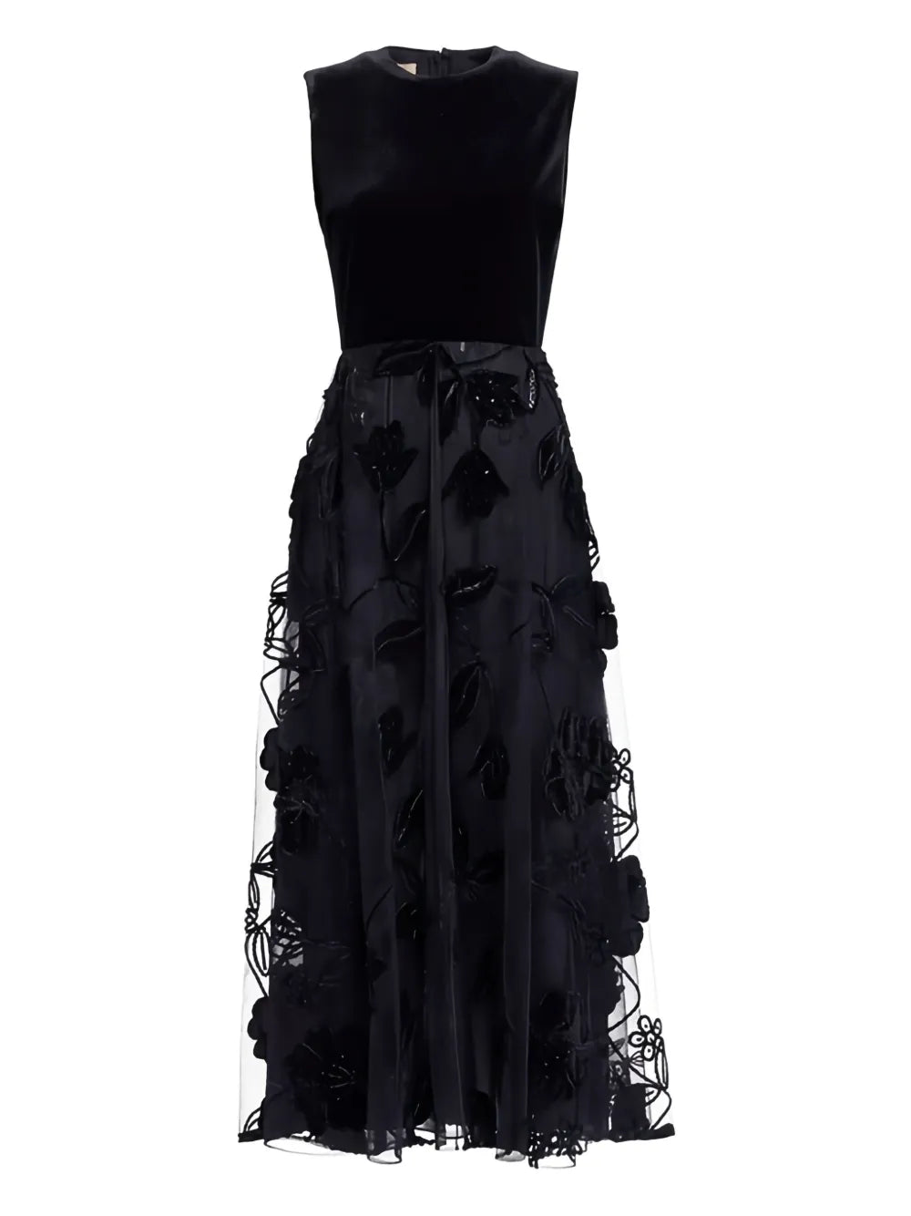 Elie Saab Floral Sleeveless Maxi Dress — Black — Size XS — Front View