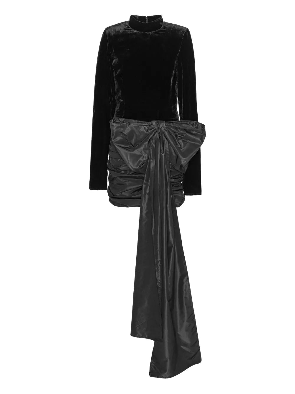 Rotate Birger Christensen Velvet Bow Mini Dress — Black/ Red — Size M — Front View