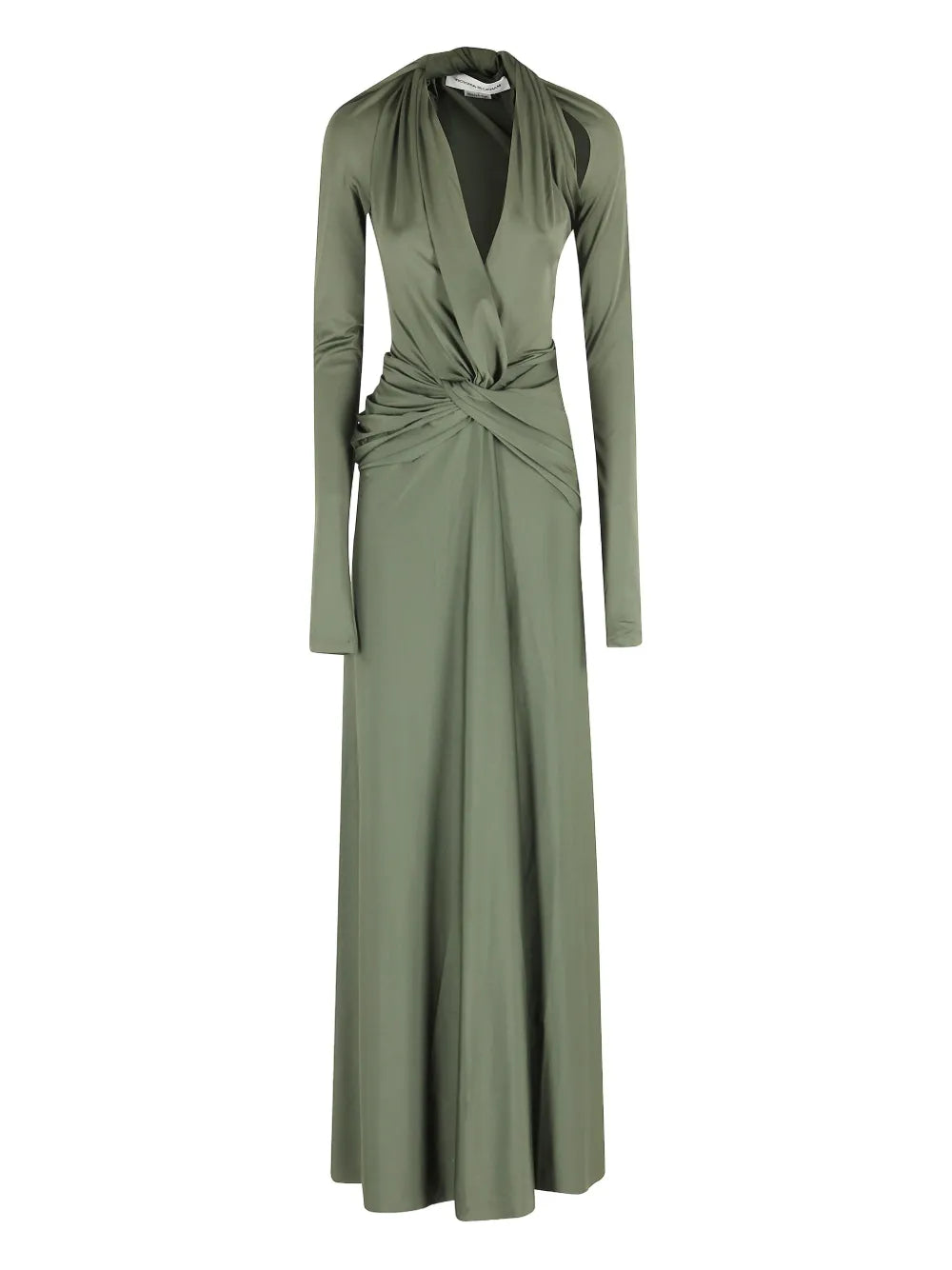 Victoria Beckham Twisted Long Sleeve Gown Dress — Green — Size XS — Front View