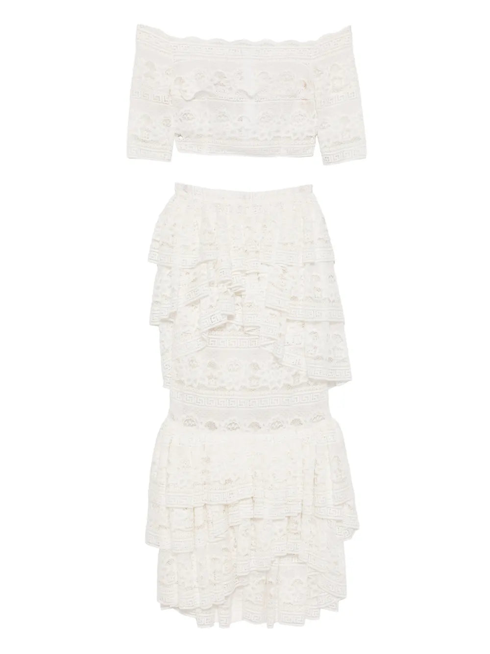 Saiid Kobeisy Lace Ruffled Dress — White — Size S — Front View