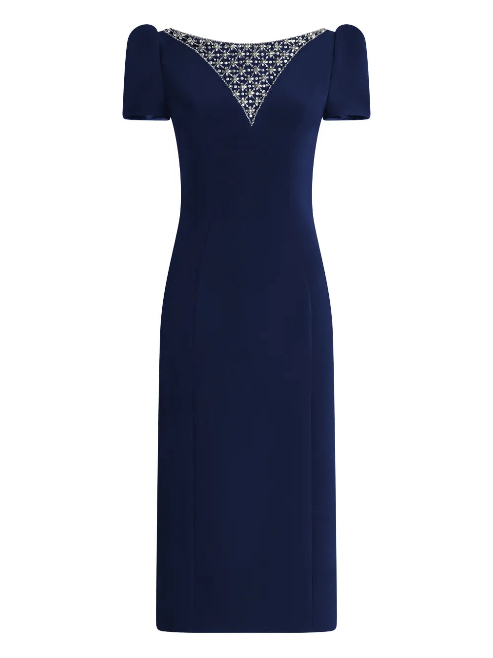 Jenny Packham Vienna Embellished Short Sleeved Midi Dress — Blue — Size XS — Front View
