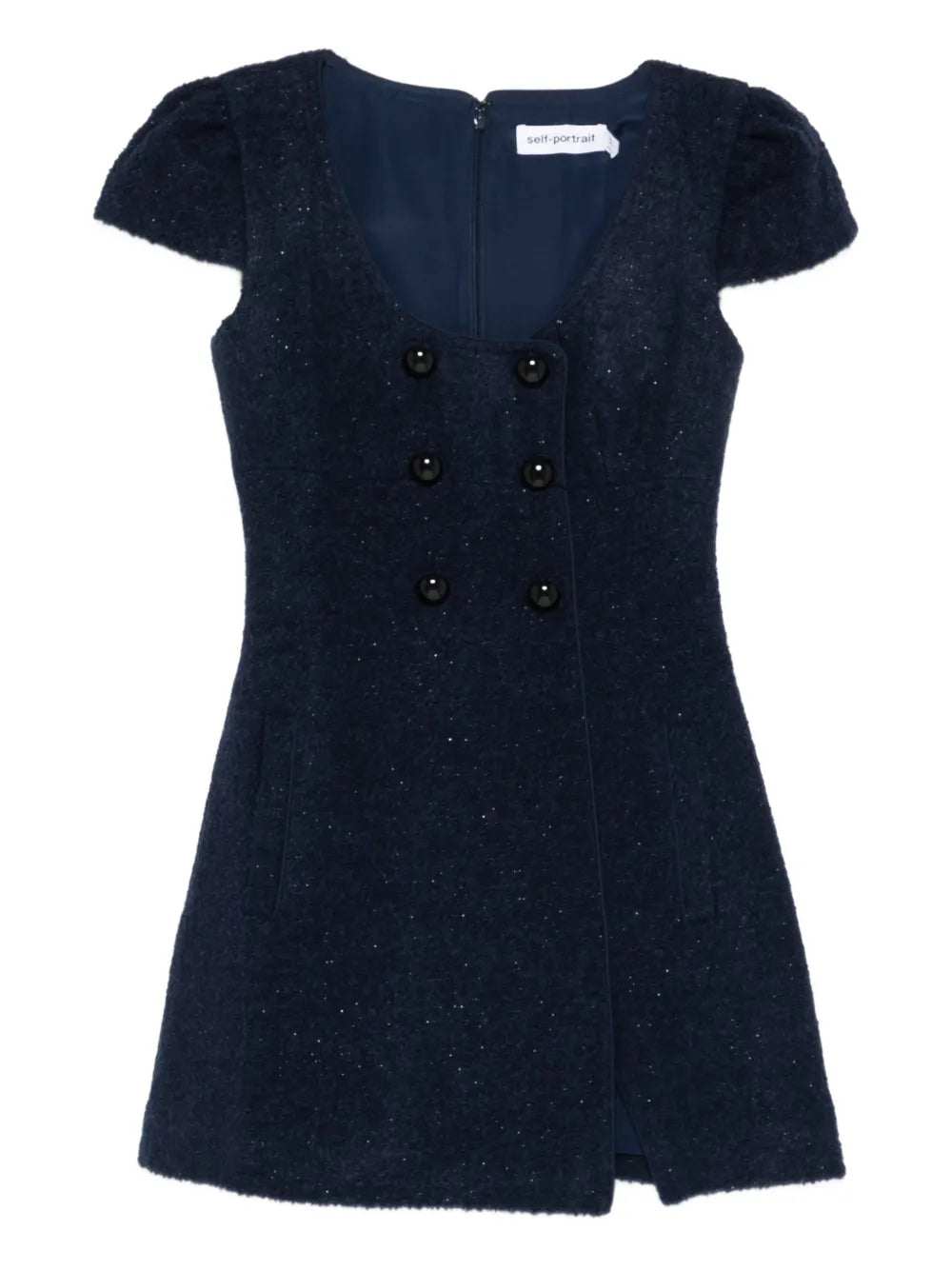 Self Portrait Buttoned Mini Dress — Blue/ Navy — Size S — Front View