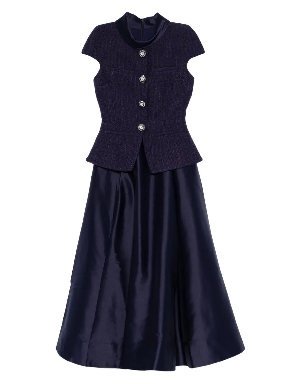 Self Portrait Boucle Effect Tailored Midi Dress — Blue/ Navy/ Red — Size XS — Front View
