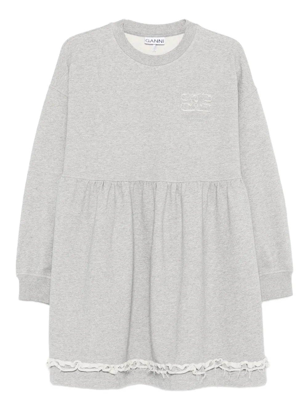 Ganni Lace Trim Mini Dress — Grey — Size XS — Front View