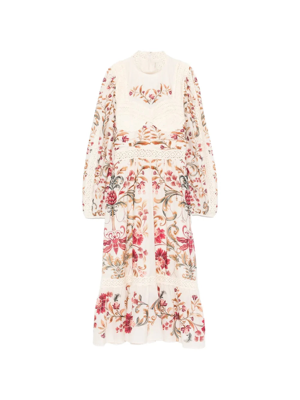 Farm Rio Lace Floral Print Midi Dress — White — Size XS — Front View