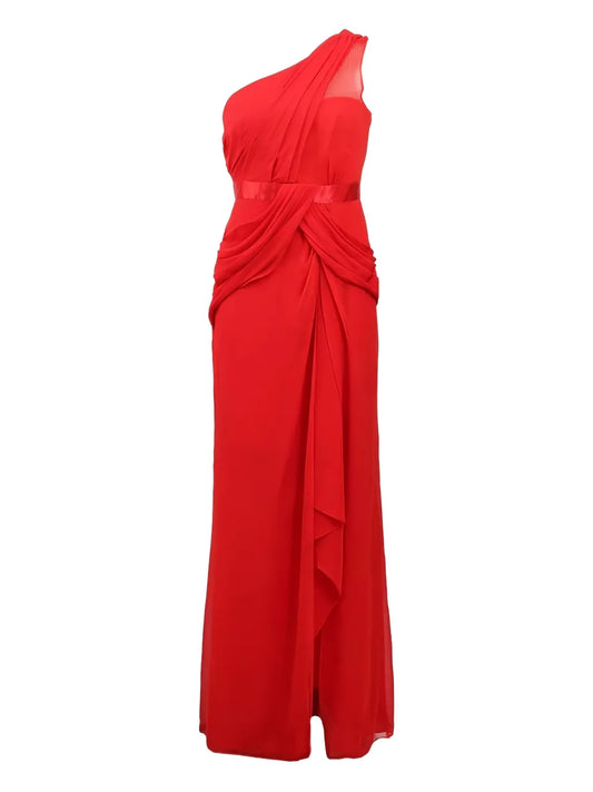 Marchesa Notte One Shoulder Maxi Dress — Red — Size S — Front View