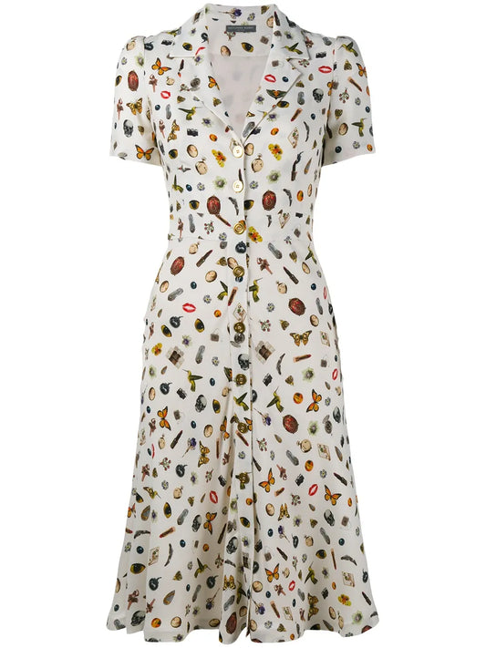 Alexander Mcqueen Obsession Print Shirt Dress — White/ Red — Size XS — Front View