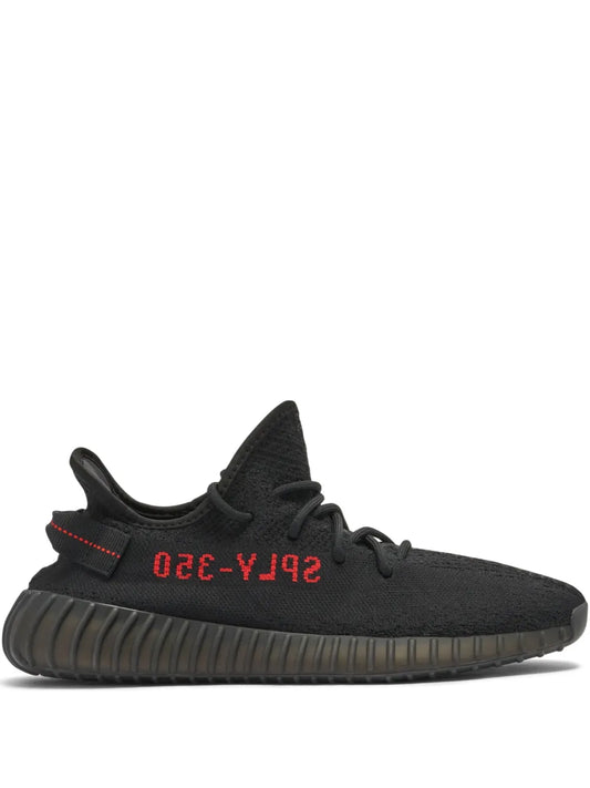 adidas Yeezy Boost 350 V2 Bred Sneakers — Black/Red — Size US M 9 - US W 10.5 — Front View