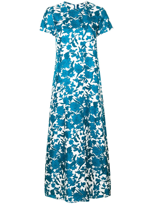 La Doublej Floral Print Maxi Dress — White/ Blue/ Red — Size XS — Front View