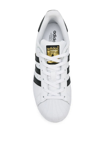 adidas Superstar White/Black/Gold Sneakers — Black/White — Size US M 9.5 - US W 11 — Top View
