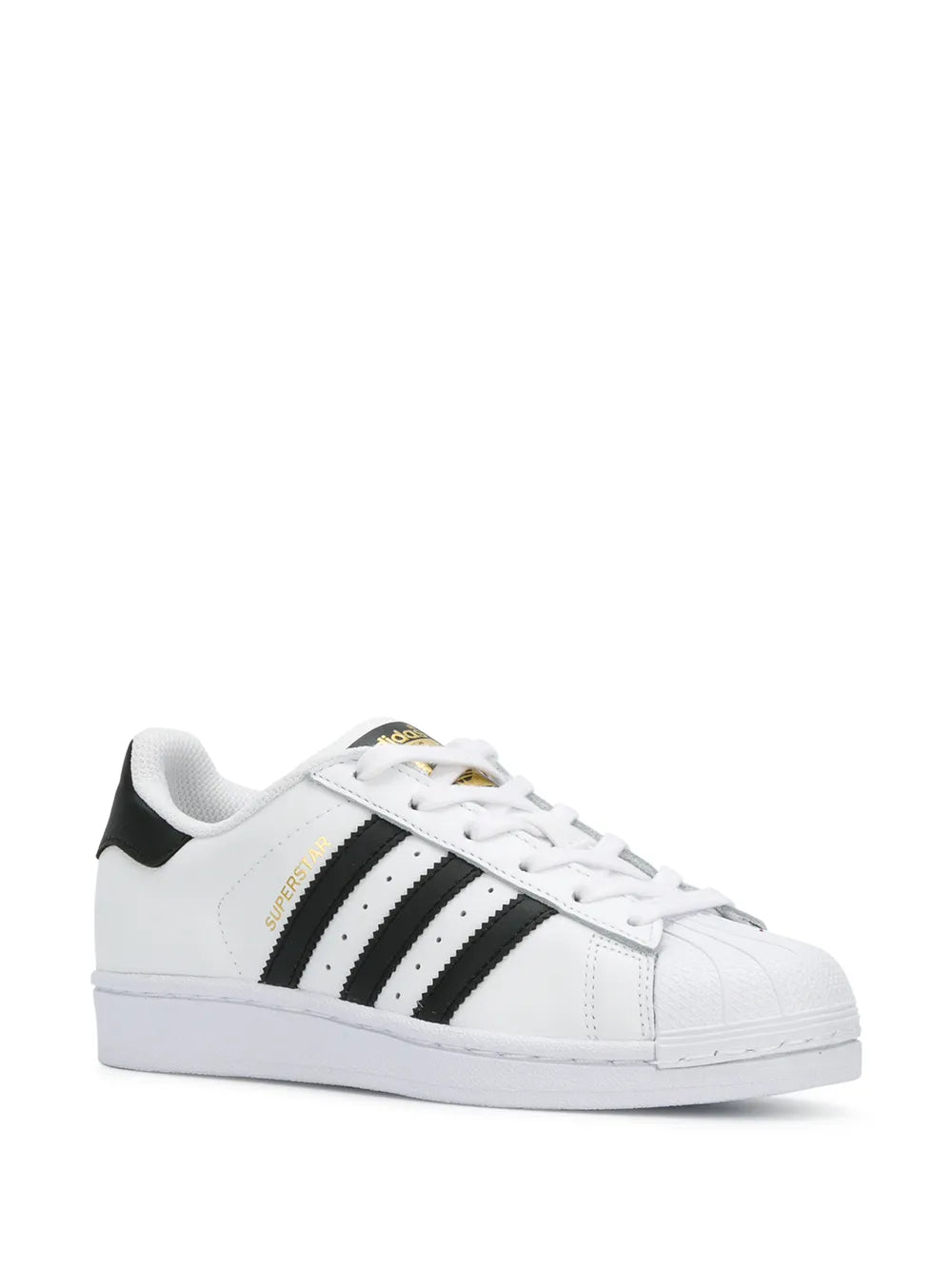 adidas Superstar White/Black/Gold Sneakers — Black/White — Size US M 9.5 - US W 11 — Side View