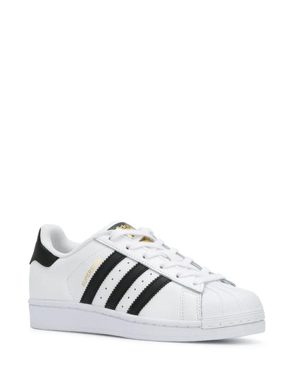 adidas Superstar White/Black/Gold Sneakers — Black/White — Size US M 9.5 - US W 11 — Side View