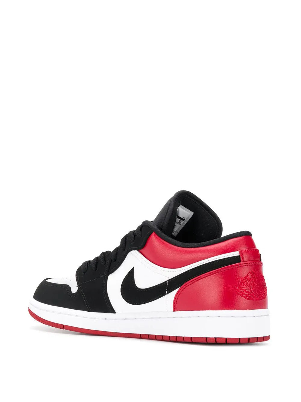 Air Jordan 1 Low Black Toe Sneakers — White/Red/Black Leather — Size US M 11.5 - US W 13 — Back View