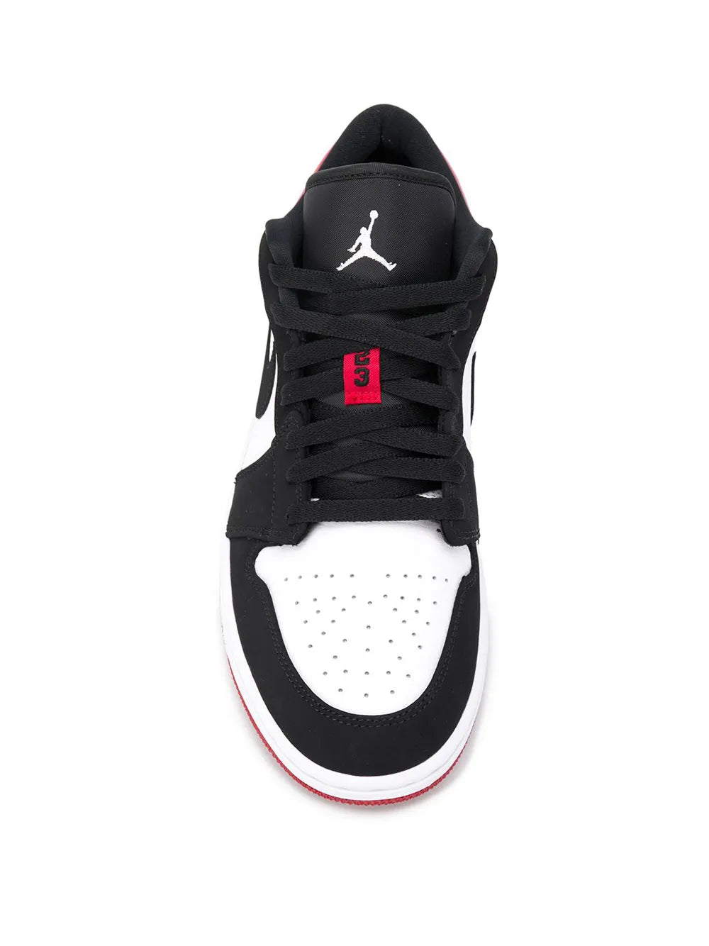 Air Jordan 1 Low Black Toe Sneakers — White/Red/Black Leather — Size US M 11.5 - US W 13 — Top View