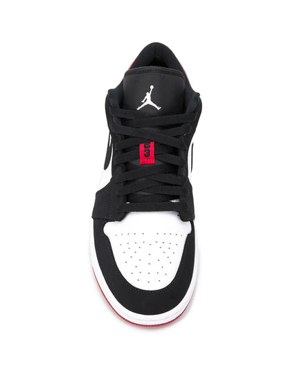 Air Jordan 1 Low Black Toe Sneakers — White/Red/Black Leather — Size US M 11.5 - US W 13 — Top View