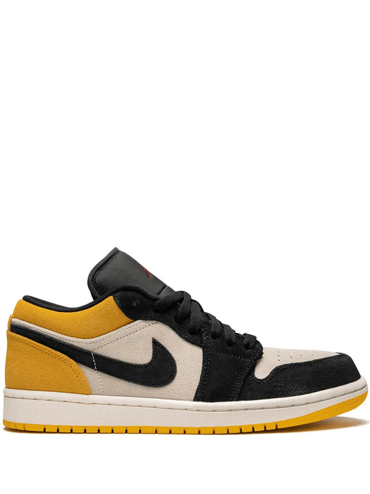 Air Jordan 1 Low University Gold Sneakers — Gym Red/University Gold-Tone/Black — Size US M 9.5 - US W 11 — Front View