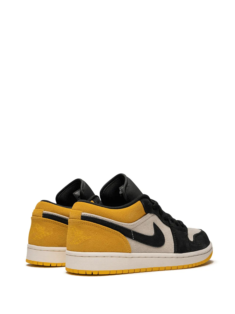 Air Jordan 1 Low University Gold Sneakers — Gym Red/University Gold-Tone/Black — Size US M 9.5 - US W 11 — Back View
