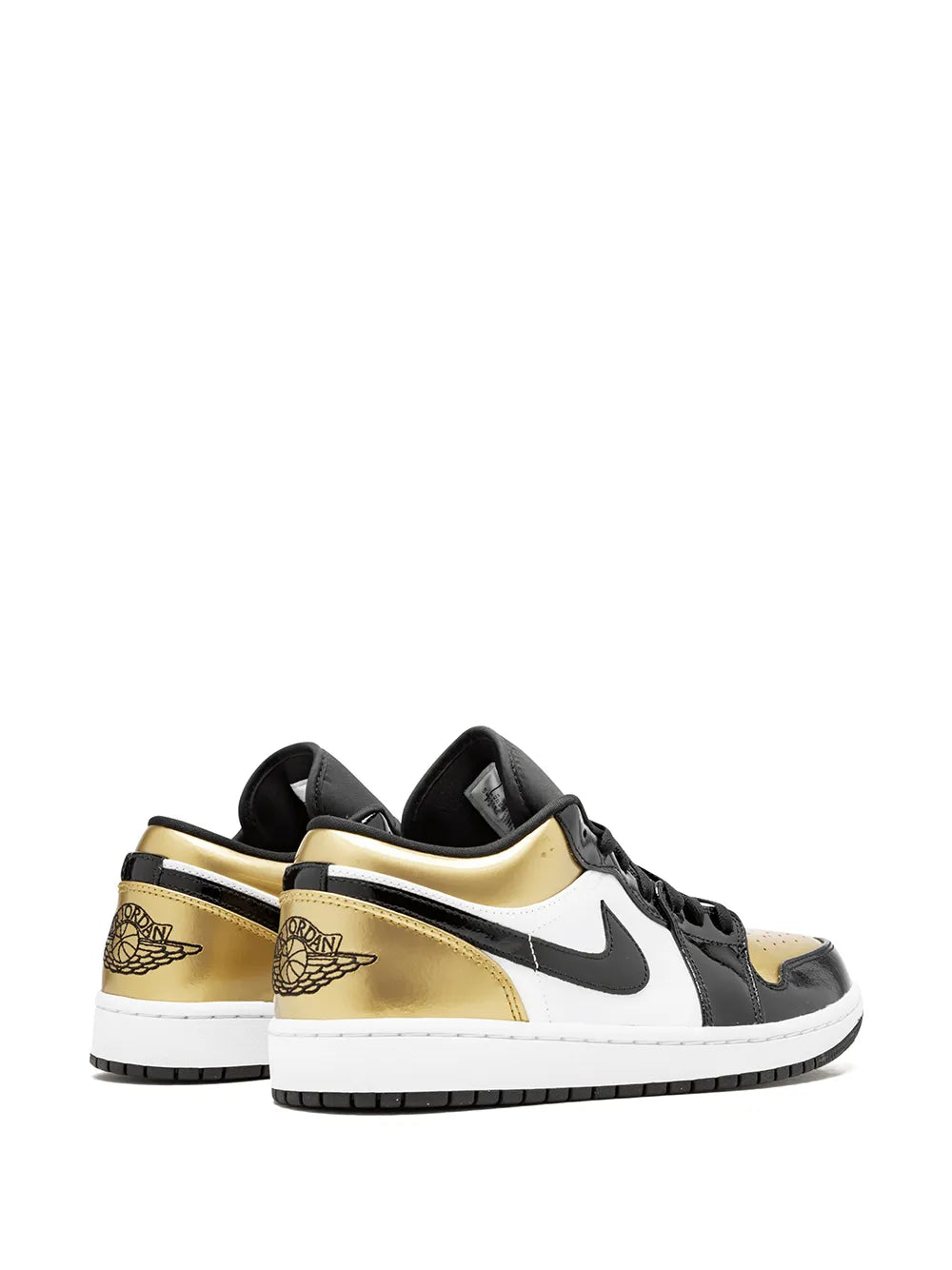 Air Jordan 1 Low Gold Toe Sneakers — Black/White/Gold-Tone — Size US M 9.5 - US W 11 — Back View