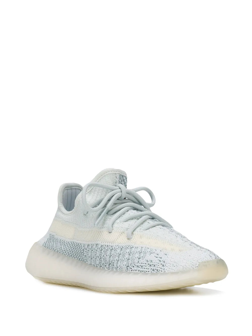 adidas Yeezy Boost 350 V2 Cloud White Reflective  Sneakers — White/Light Blue — Size US M 11 - US W 12.5 — Side View