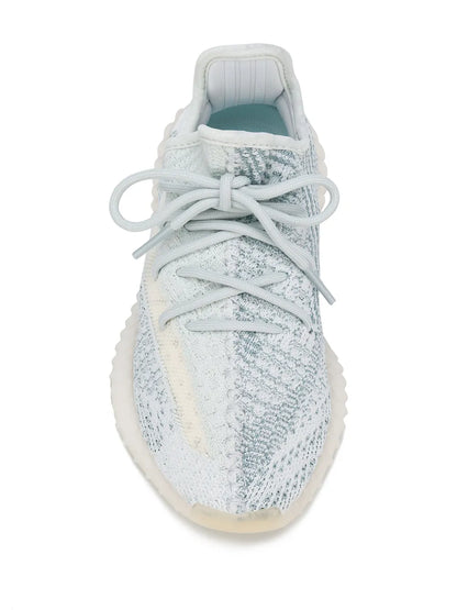 adidas Yeezy Boost 350 V2 Cloud White Reflective  Sneakers — White/Light Blue — Size US M 11 - US W 12.5 — Top View