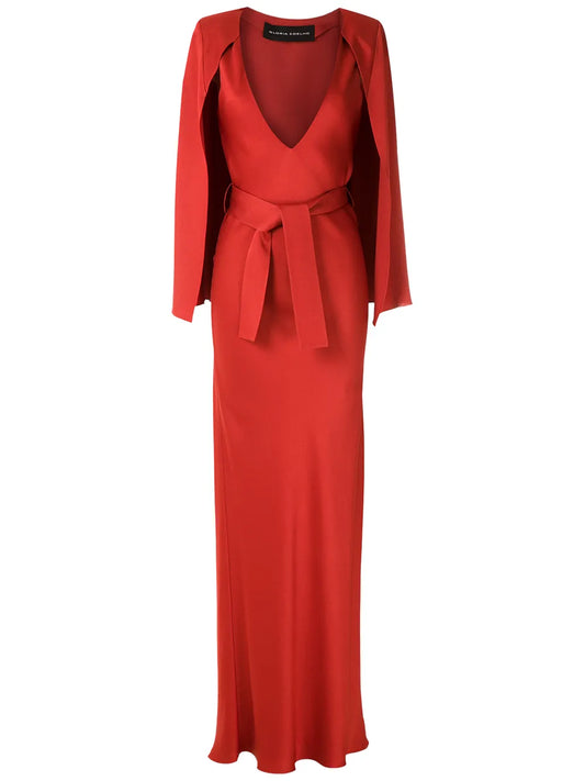 Gloria Coelho Cape Long Dress — Red — Size XS — Front View