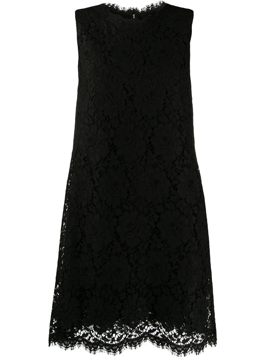 Dolce Gabbana Lace Overlay Sleeveless Minidress — Black — Size XS — Front View