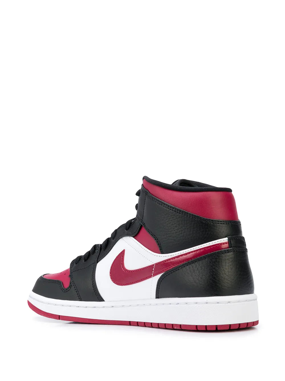 Air Jordan 1 Mid Bred Toe Sneakers — Black/Gym Red — Size US M 11.5 - US W 13 — Back View