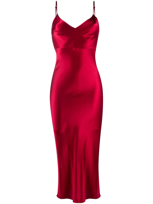 Gilda Pearl Sophia Slip Silk Dress — Red — Size M — Front View