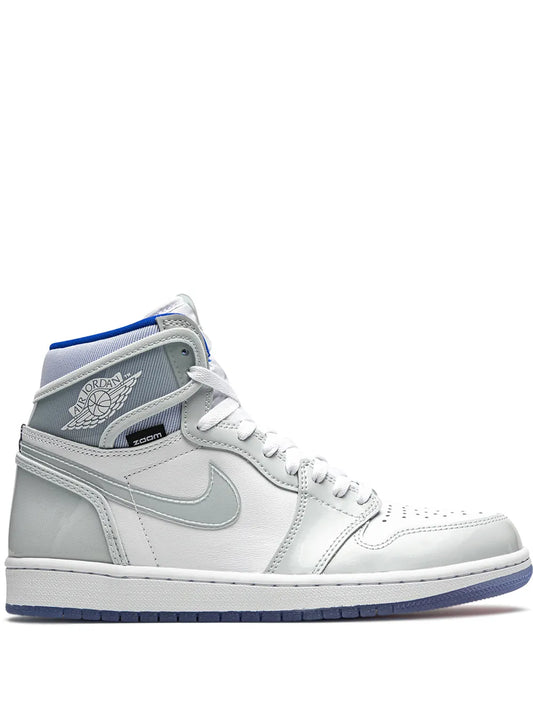Air Jordan 1 High Zoom Racer Blue Sneakers — White/Racer Blue — Size US M 8.5 - US W 10 — Front View