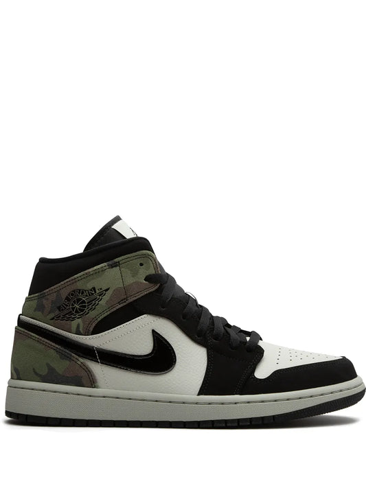 Air Jordan 1 Mid Camo Sneakers — Black/White — Size US M 10.5 - US W 12 — Front View