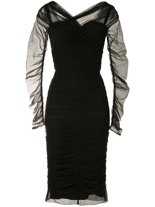 Dolce Gabbana Draped Midi Dress — Black — Size XS — Front View
