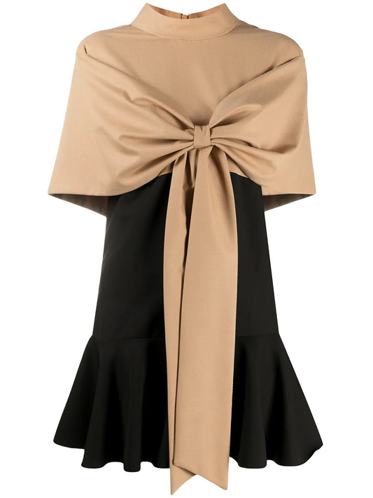Atu Body Couture Bow Front Dress — Beige/ Black — Size XS — Front View
