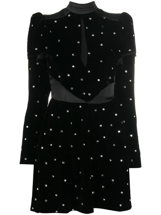 Philosophy Di Lorenzo Serafini Crystal Embellished Velvet Evening Dress — Black — Size XS — Front View