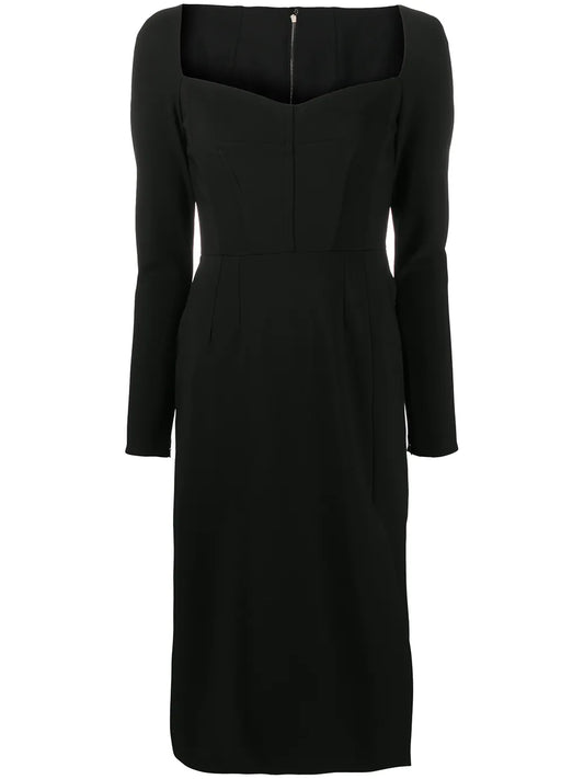 Dolce Gabbana Sweetheart Neck Sheath Dress — Black — Size XS — Front View