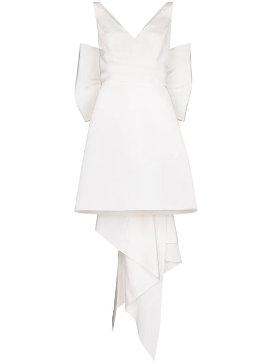 Carolina Herrera Oversize Bow Silk Mini Dress — White/ Ivory — Size XS — Front View