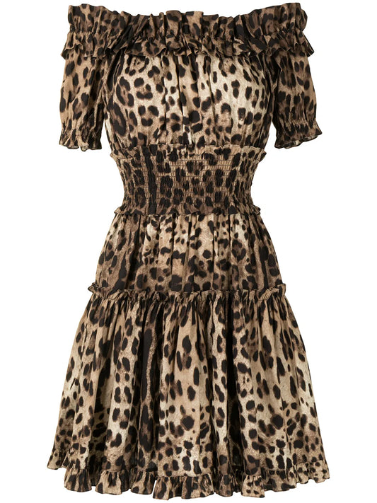 Dolce Gabbana Leopard Print Short Dress — Same as shown — Size L — Front View