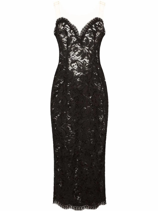 Dolce Gabbana Sleeveless Tulle Midi Dress — Black — Size XS — Front View